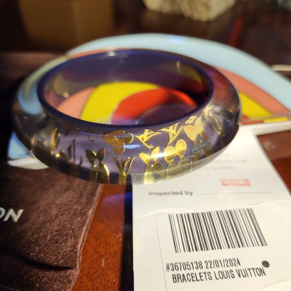 Auth Rare Louis Vuitton Bangle Bracelet Purple Clear Gold Inclusion Monogram - Picture 5 of 8